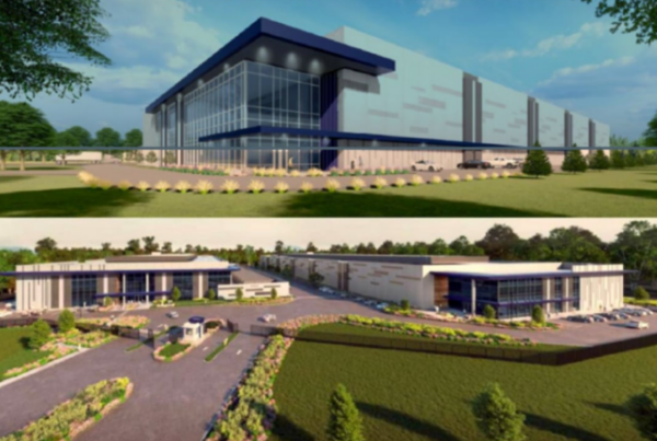A computer generated image of a massive data center.