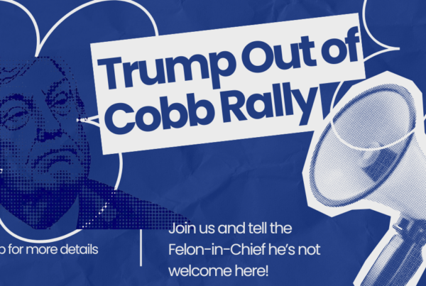 A graphic showing a megaphone and says "Trump out of Cobb Rally"